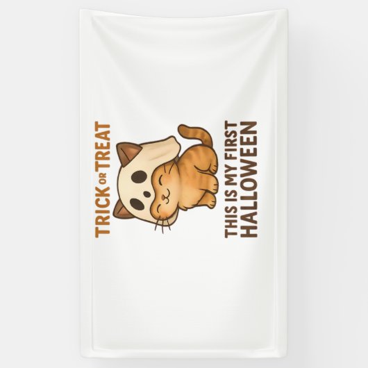 子猫は初めてのハロウィーンの準備ができてマスクを着ている 横断幕 (縦)