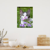 子猫は花の匂いを嗅いだ ポスター (キッチン)