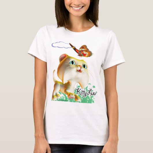 子猫は蝶- Tシャツlove、 Tシャツ (正面)