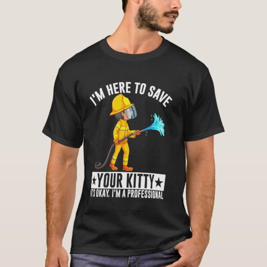 子猫を守るぞ！面白ファイアファイター Tシャツ (正面)
