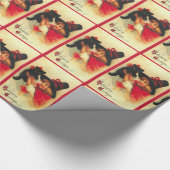 子猫を持つヴィンテージの小さい魔法使い ラッピングペーパー (角)