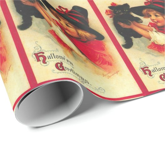 子猫を持つヴィンテージの小さい魔法使い ラッピングペーパー (ロールコーナー)