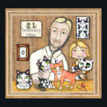 子猫を飼った獣医 ポスター<br><div class="desc">一匹の子猫が獣医さんに初めて診てもらう。彼らは若い所有者保で、彼らを監視する。この動物フォークアートは、Jamie Wogan Edwardsによって、すべての動物クリニックまたは獣医オフィスのためのPURR-fectである。</div>