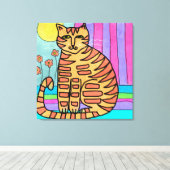 子猫イン・サンシャイン絵画抽象芸術 キャンバスプリント (インサイチュ (ウッドフロア))