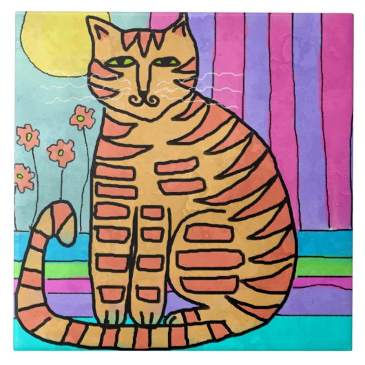 子猫イン・サンシャイン絵画抽象芸術 タイル (正面)