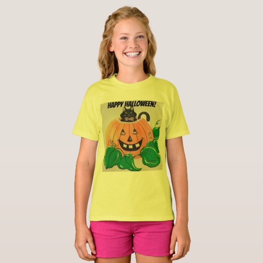 子猫インPumpkin Halloween T-Shirt Tシャツ (正面フル)