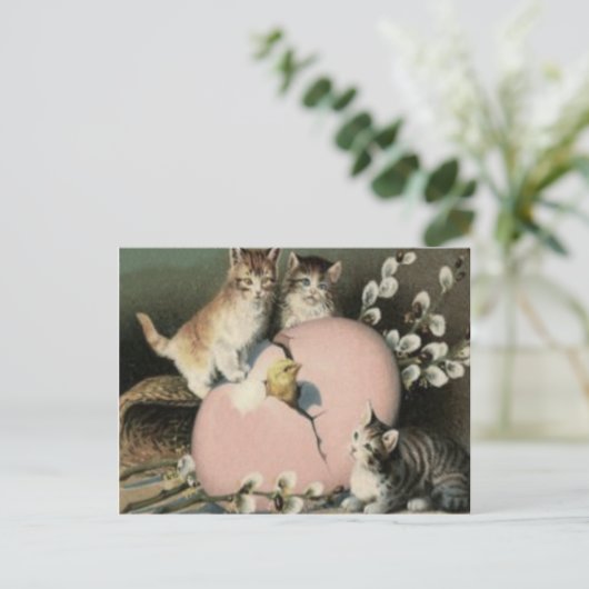 子猫イースターシックカラー色彩の鮮やか卵 シーズンポストカード (スタンド正面)