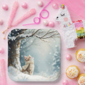 子猫ウォッチングスノーフレーク ペーパープレート (パーティー)