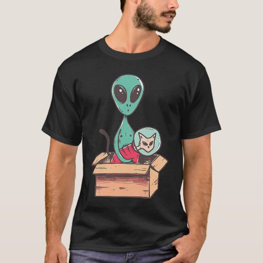 子猫エイリアン段ボール宇宙船コスモノート猫 Tシャツ (正面)