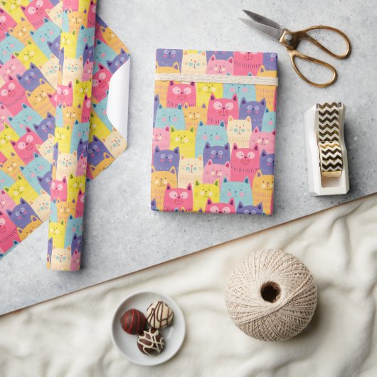 子猫カットギフトラッピング紙- Cats - Pastels ラッピングペーパー (クラフト)