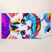 子猫カラフルアート ビーチタオル (正面)