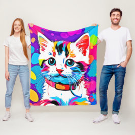 子猫カラフルアート フリースブランケット