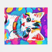 子猫カラフルアート フリースブランケット (正面(横))