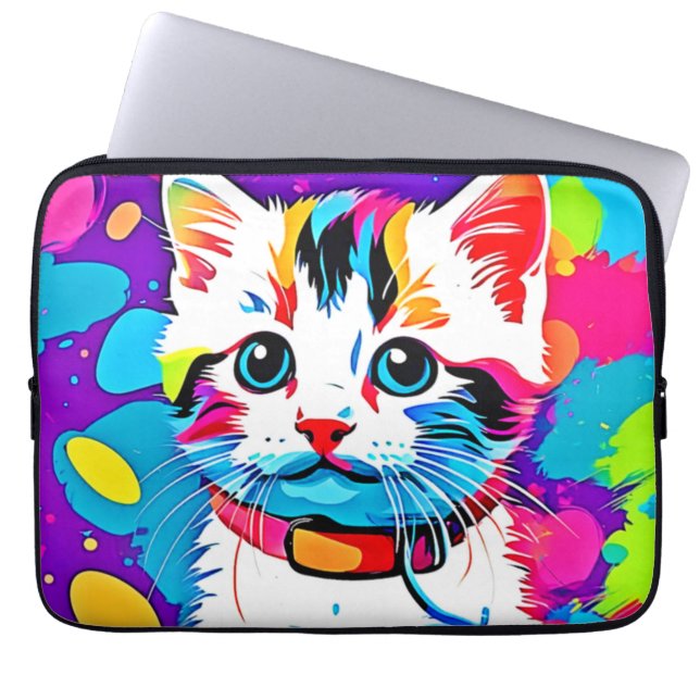 子猫カラフルアート ラップトップスリーブ (正面)