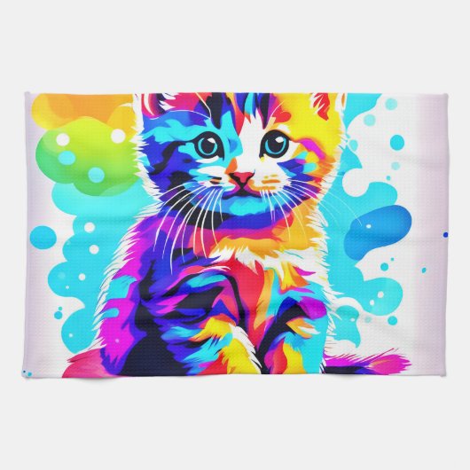 子猫カラフルスプラッシュ キッチンタオル (横)