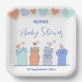 子猫カラフルハートピンク赤ちゃんシャワーデコール ペーパープレート (正面)