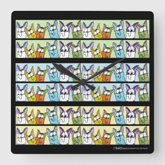 子猫カラフル猫 スクエア壁時計 (正面)