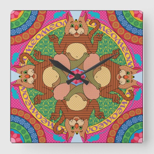 子猫カルマクロック スクエア壁時計 (正面)