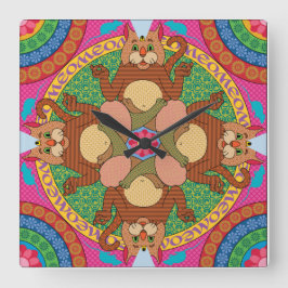 子猫カルマクロック スクエア壁時計