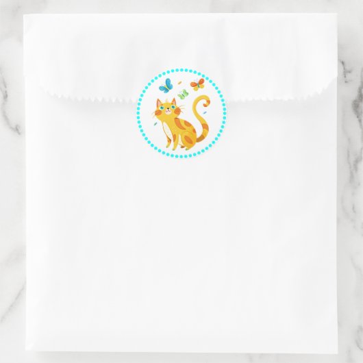 子猫カートカラフルと蝶 ラウンドシール (バッグ)