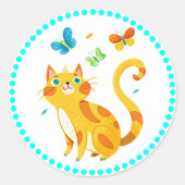 子猫カートカラフルと蝶 ラウンドシール (正面)