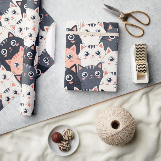 子猫カート万華鏡のように千変万化するパターン ラッピングペーパー (クラフト)