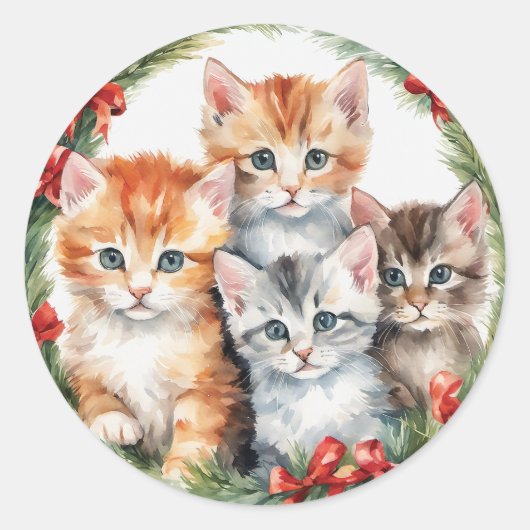 子猫クリスマスオーナメント ラウンドシール (正面)