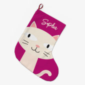子猫クリスマスストッキングかわいいラズベリーカラー ラージクリスマスストッキング (正面 (吊り時))