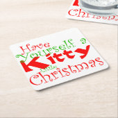 子猫クリスマスホリデーペット紙コースター スクエアペーパーコースター (アングル)