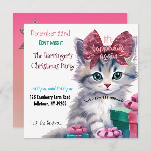 子猫クリスマス年次パーティー 招待状 (正面/裏面)