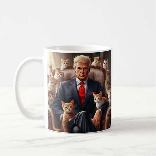 子猫クールに囲まれたマグアキャットトランプおもしろい コーヒーマグカップ (左)