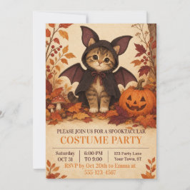 子猫コウモリコスチューム ハロウィンパーティー招待状 招待状