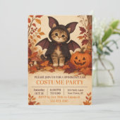 子猫コウモリコスチューム ハロウィンパーティー招待状 招待状 (スタンド正面)