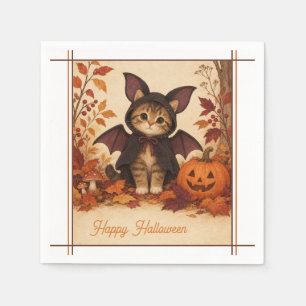 子猫コウモリコスチューム ハロウィンパーティー用ナプキン スタンダードカクテルナプキン