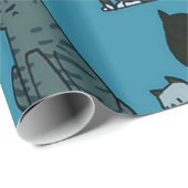 子猫コーナー猫柄ティール（緑がかった色）包装紙 ラッピングペーパー (ロールコーナー)