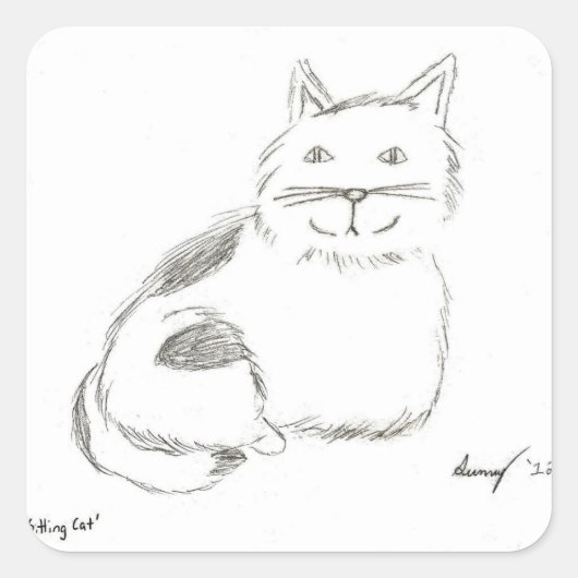 子猫スケッチ正方形ステッカー – 20セット スクエアシール (正面)