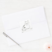 子猫スケッチ正方形ステッカー – 20セット スクエアシール (封筒)