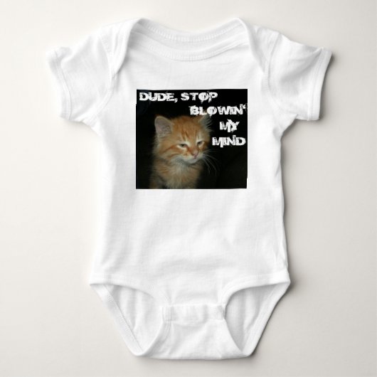 子猫ストップの吹き出し乳児 ベビーボディスーツ (正面)