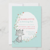 子猫ティール（緑がかった色）フローラ誕生会 招待状 (正面)