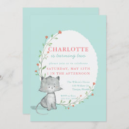 子猫ティール(緑がかった色)フローラ誕生会 招待状