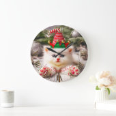 子猫ハッピーファーベビーホリデークリスマス ラージ壁時計 (ホーム)