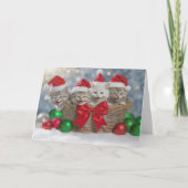 子猫バスケットのあるクリスマスハッピーホリデー カード (正面)