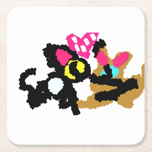 子猫バレンタイン スクエアペーパーコースター (正面)