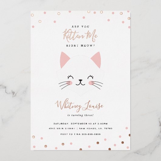 子猫バースデーパーティー 箔招待状 (正面)