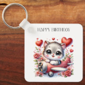 子猫パイロットの誕生日 キーホルダー (正面)