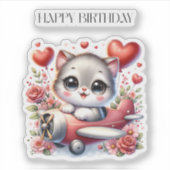 子猫パイロットの誕生日 シール (正面)