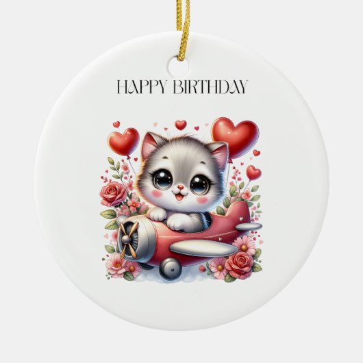 子猫パイロットの誕生日 セラミックオーナメント (正面)