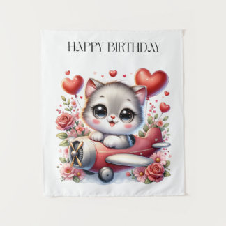 子猫パイロットの誕生日 タペストリー