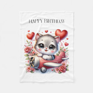 子猫パイロットの誕生日 フリースブランケット