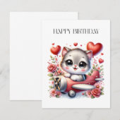 子猫パイロットの誕生日 招待状 (正面/裏面)